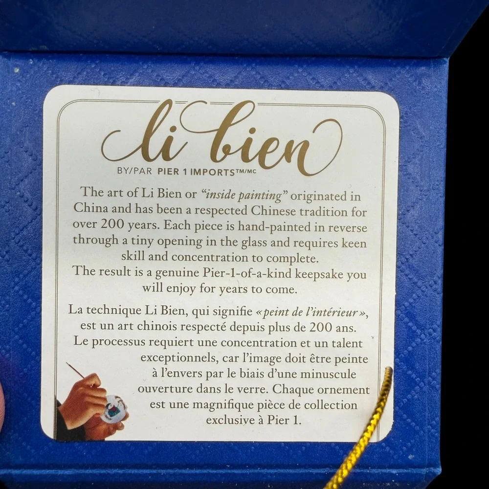 Pier 1 Li Bien 2018 Peace‎ Dove Christmas Ornament Hand Painted Glass Blue Boxed